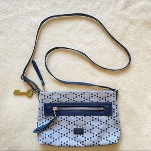 Blue Fossil cross body polka dot bag/purse